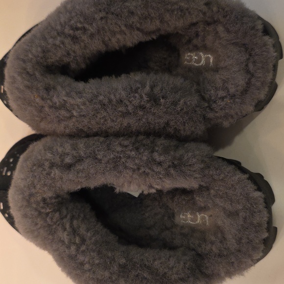 UGG Black Suede Slippers with Gray Shearling - Picture 7 of 10